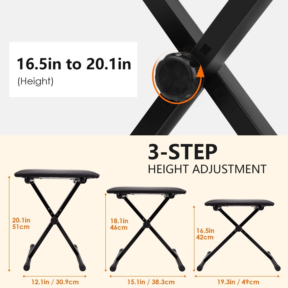 Piano Bench, Keyboard Bench X-Style Padded Adjustable Portable Stool Collapsi...