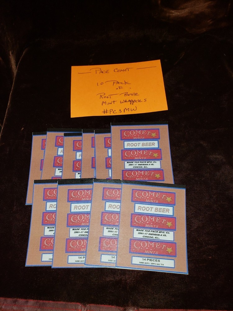 REPRO PACE COMET ROOTBEER MINT WRAPPERS "ROOTBEERT" 10 PACK #PC3 ROOT BEER