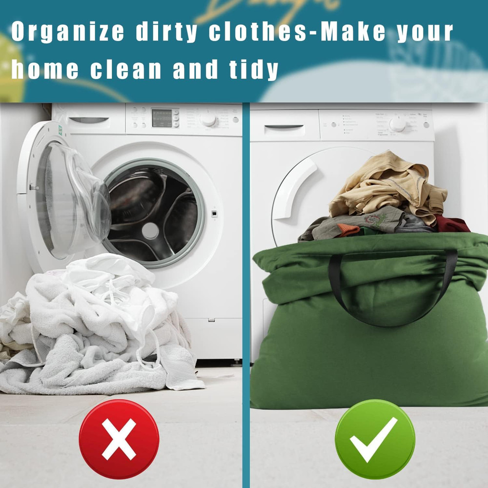 Extra Large Canvas Laundry Bags with Handles & Drawstring Closure, Heavy Duty Te