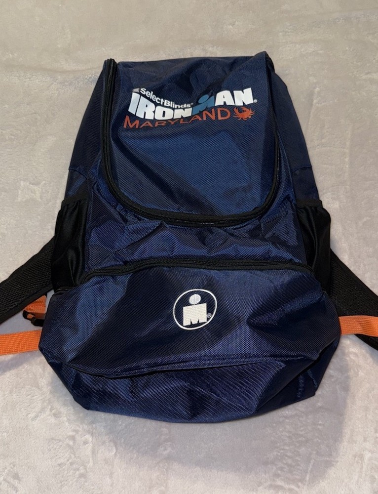 Select Blinds Ironman Triathlon MARYLAND Marathon Backpack Blue Orange