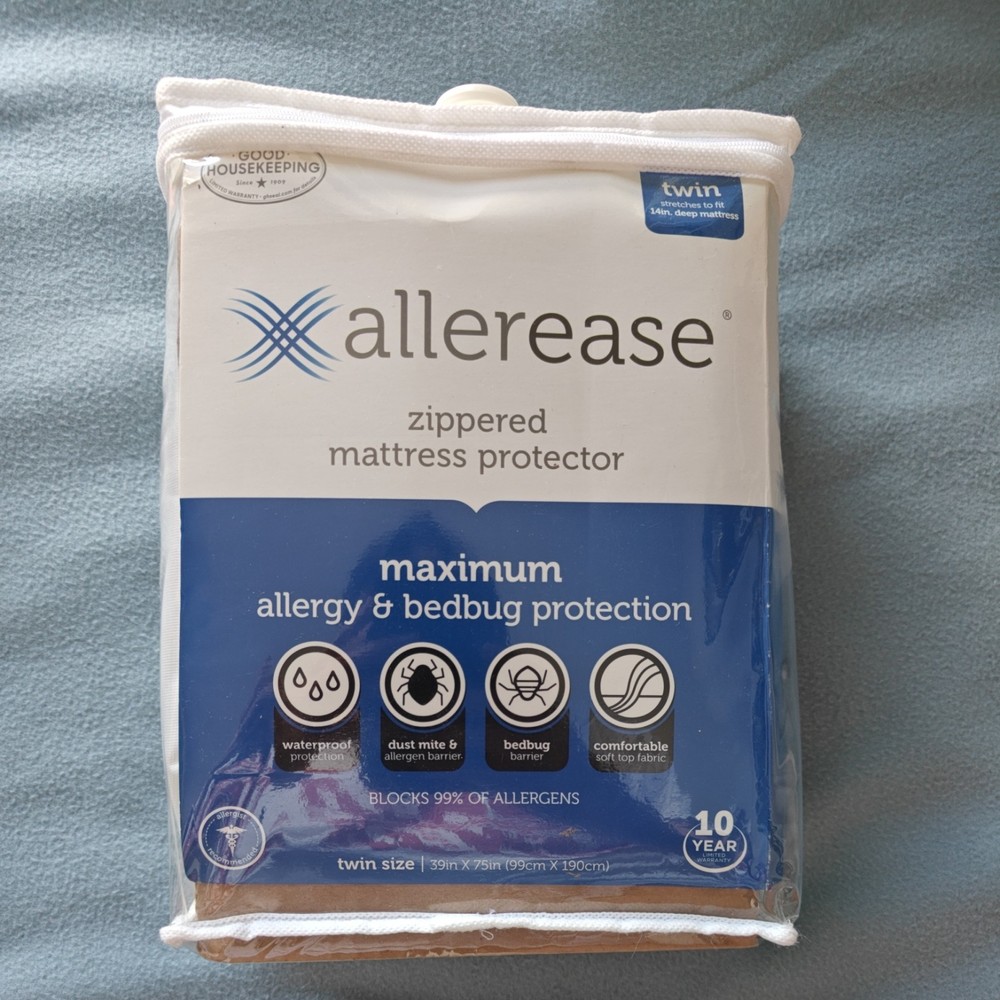Maximum Mattress Protector White AllerEase Waterproof  TWIN NEW -OPEN