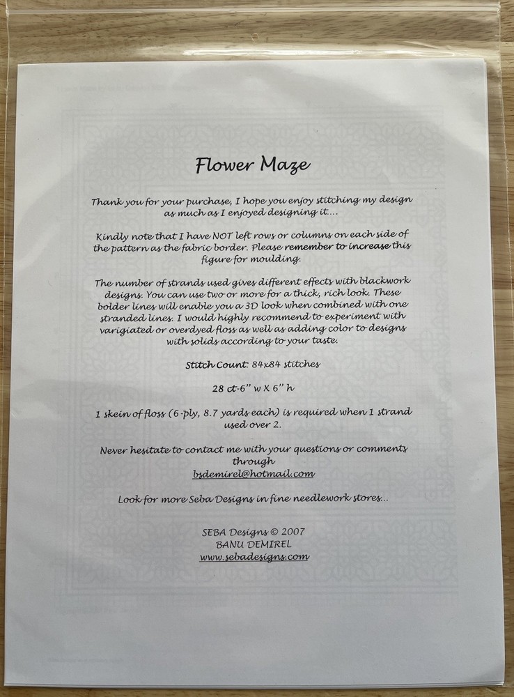 SEBA Designs FLOWER MAZE Blackwork Needlepoint Chart Pattern