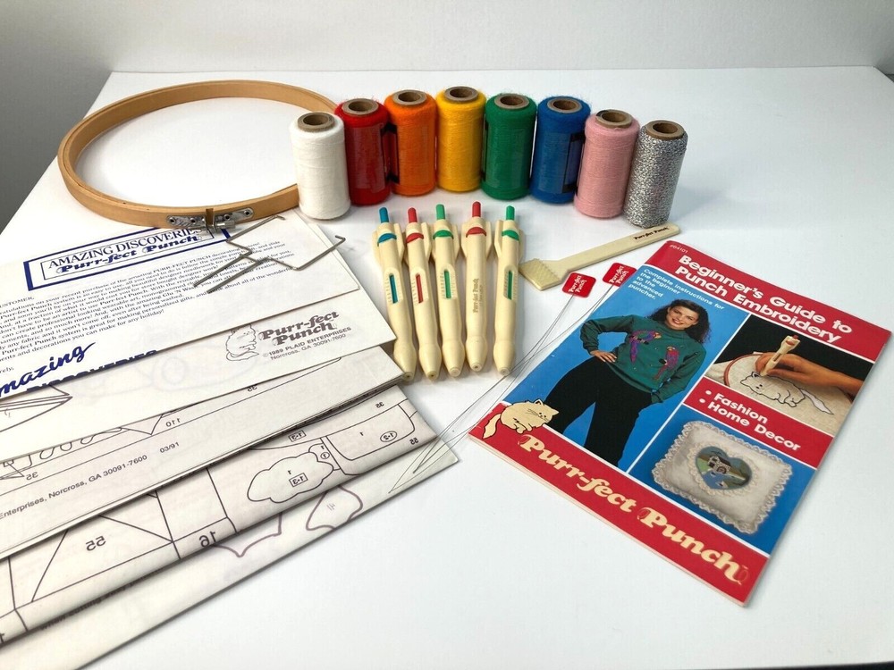 Vintage Punch Embroidery Needles Patterns Thread & Instruction Guide