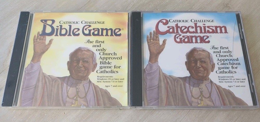 📀 Catholic Challenge Bible Game & Catechism Game (2 PC CD-ROMs, 1996, Divinity)