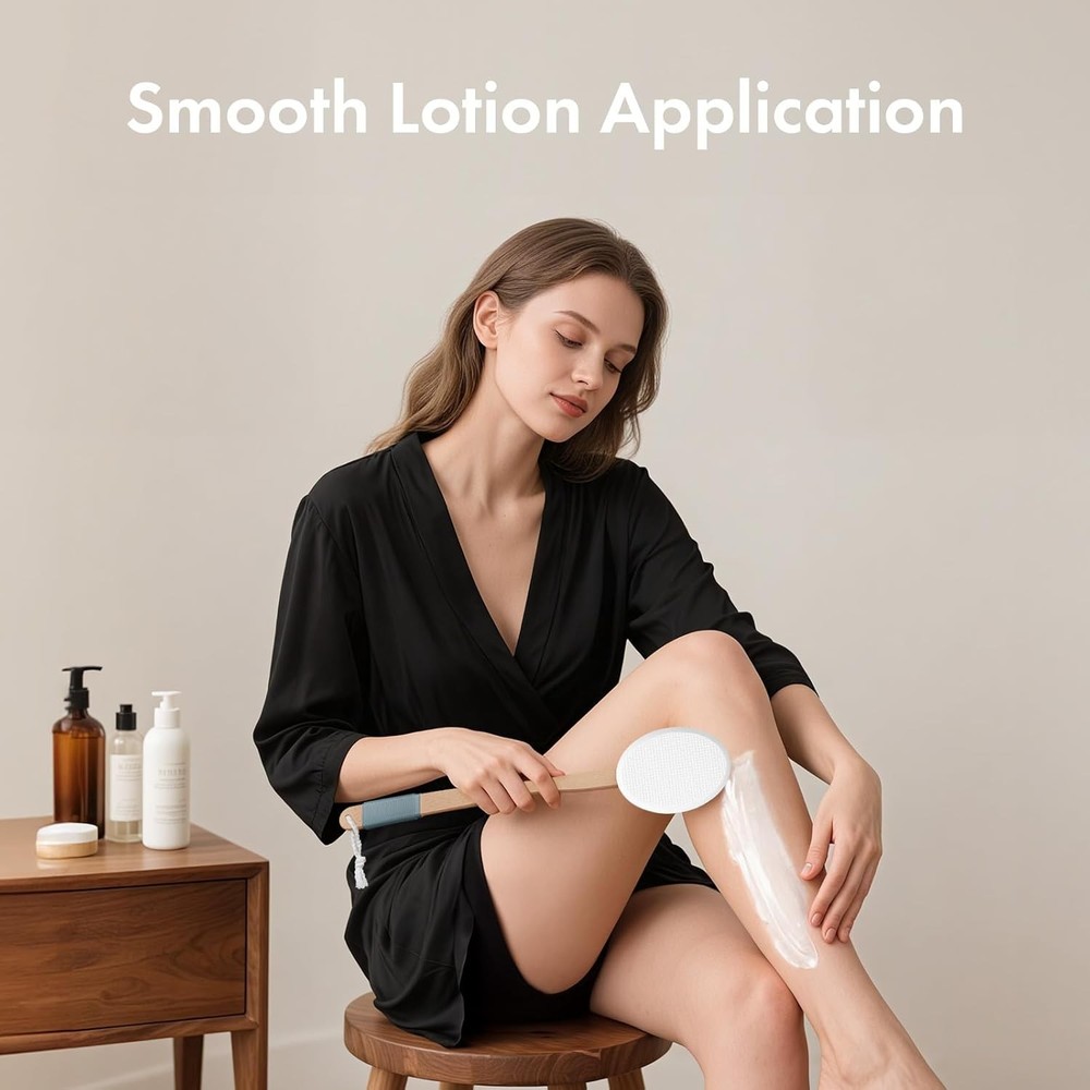 AmazerBath Lotion Applicator for Back & Feet | 17" Curved Handle + 4 Replacement