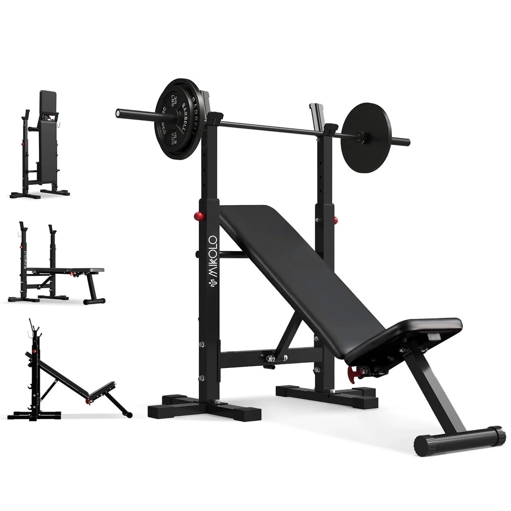 Adjustable Weight Bench, 660LBS Foldable Bench Press with Squat Rack, Multi-Func