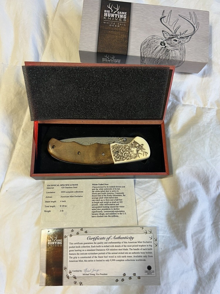 Big Game Hunting Knife White Tail Deer 4” Blade