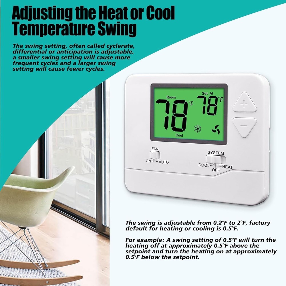 Energy-Saving Non-Programmable Thermostat with Green Backlight - Perfect for ...