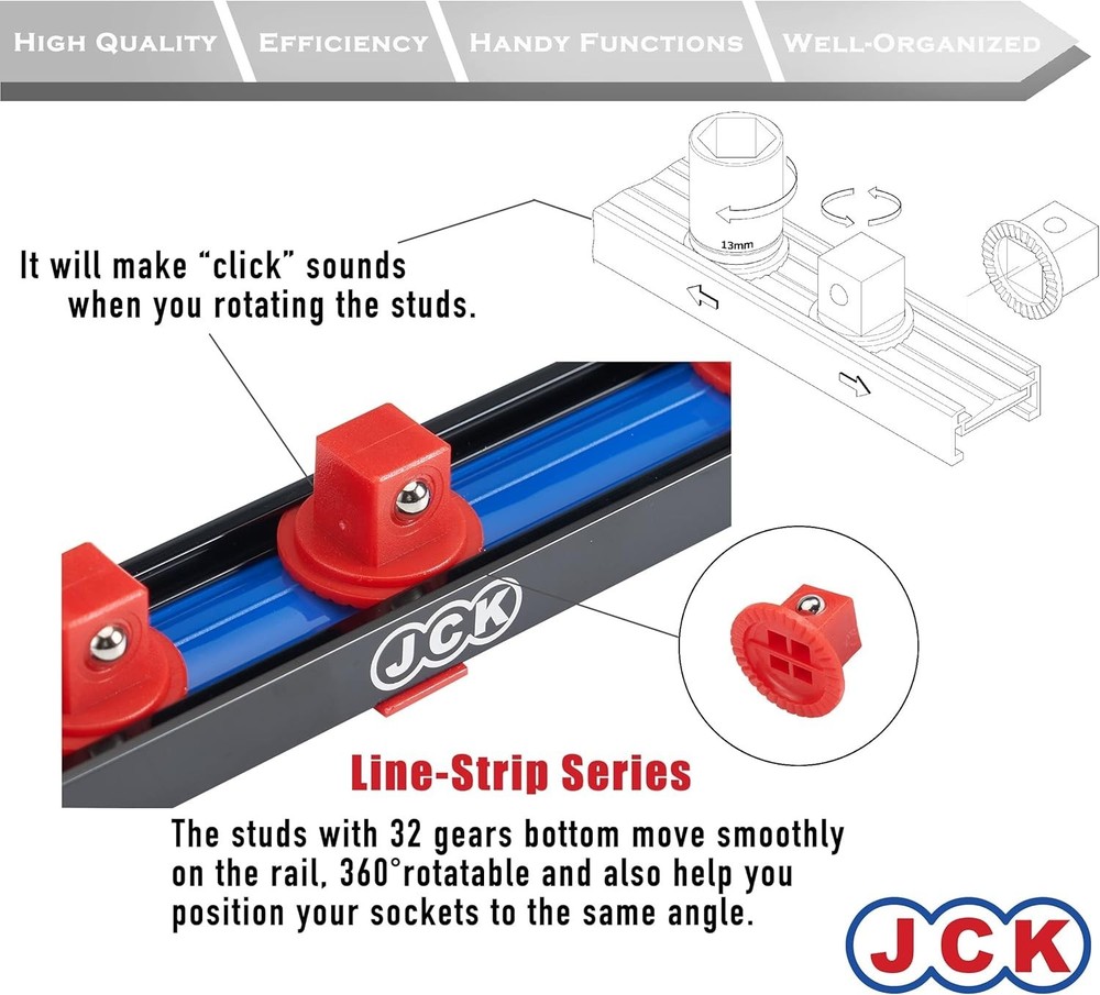 JCK Professional Quality Aluminum 1/2" Single Rail Socket Organizer
