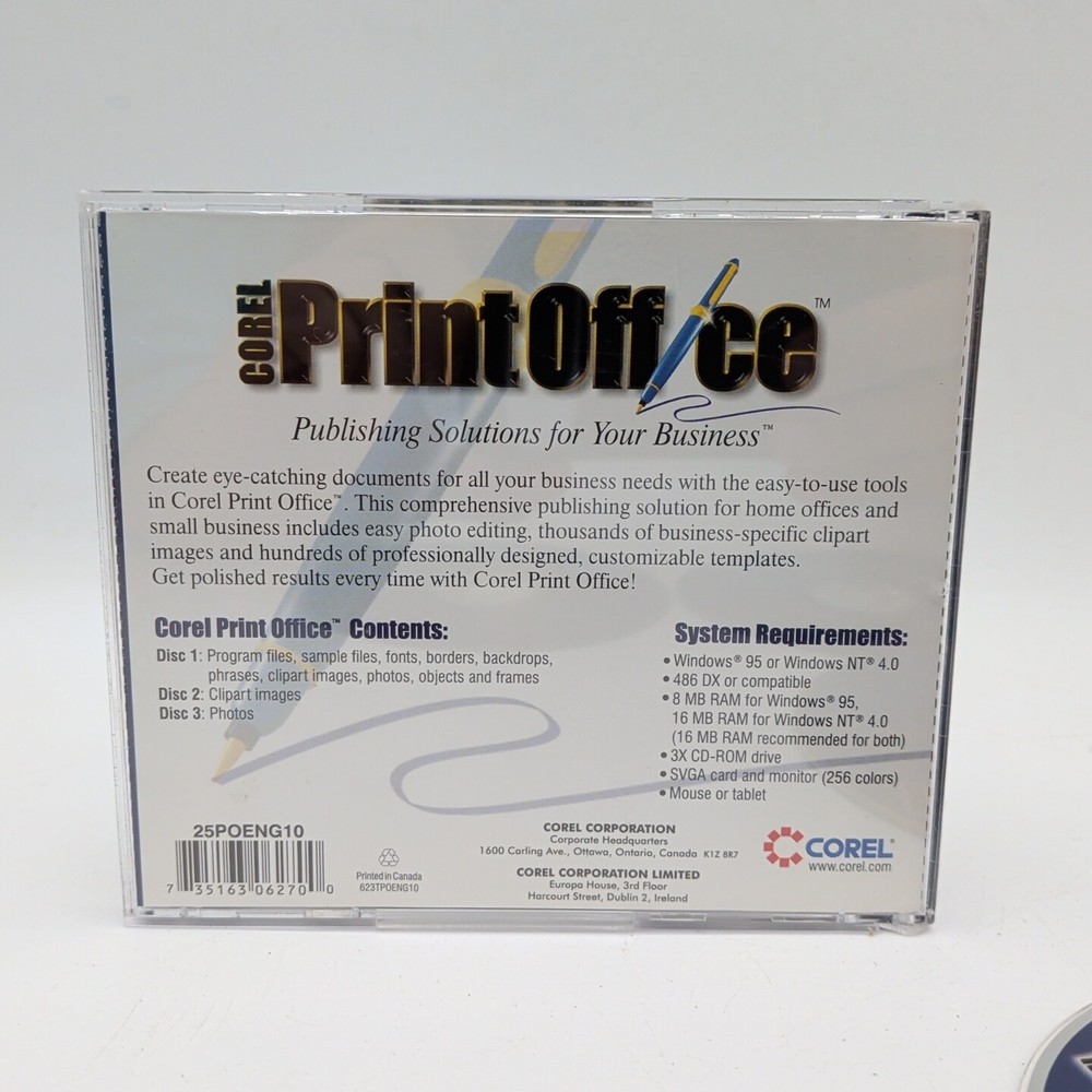 Corel Print Office PC CD-ROM Software Complete With All 3 Discs