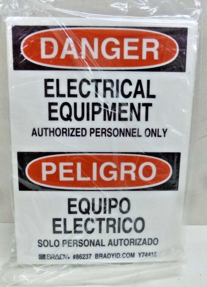 NEW BRADY Danger Label, Instruction, Eng / Span, Vinyl, 5" Width, 3-1/2" Height