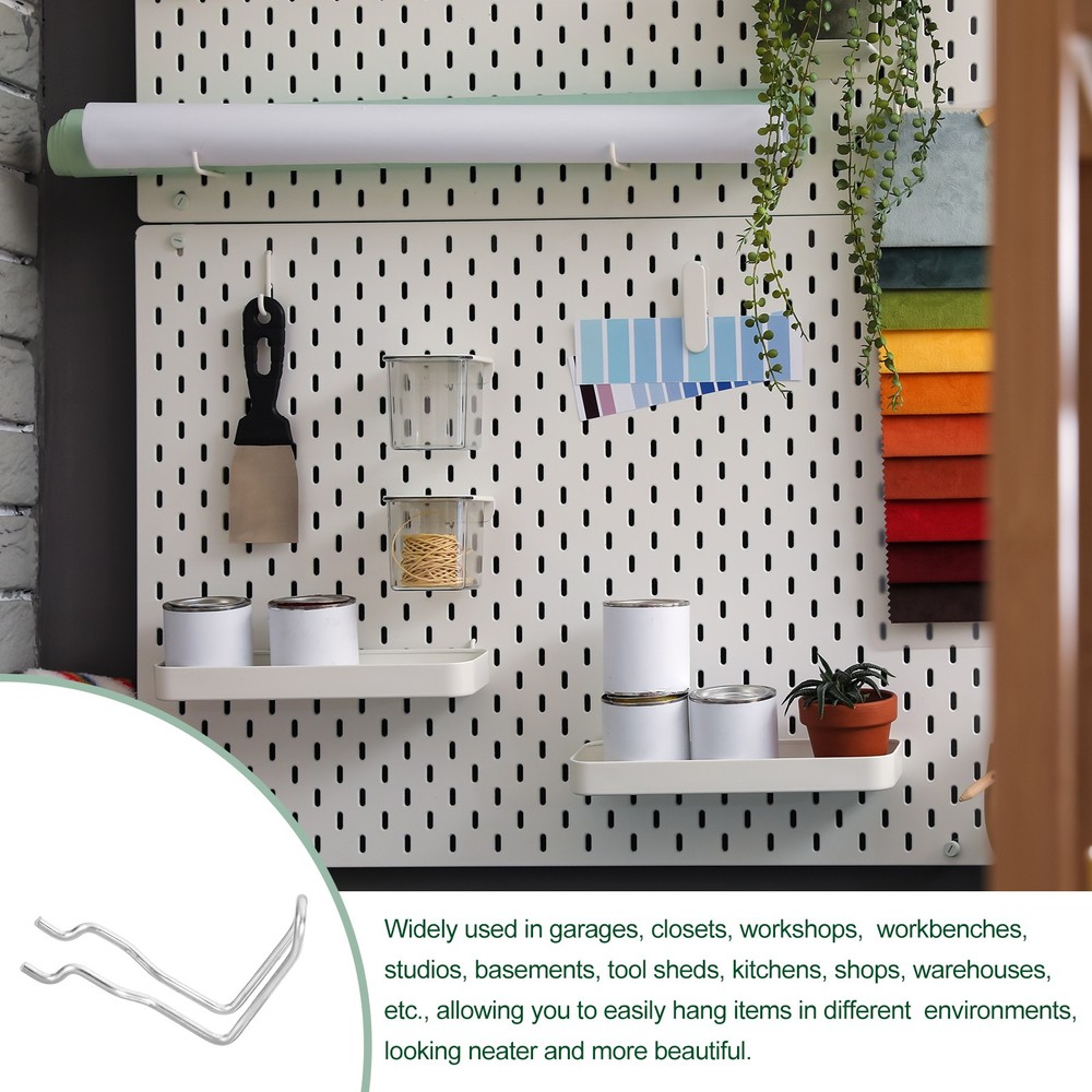 10Pcs Pegboard Hooks, Peg Board Display Hook Organizer Accessories, Silver