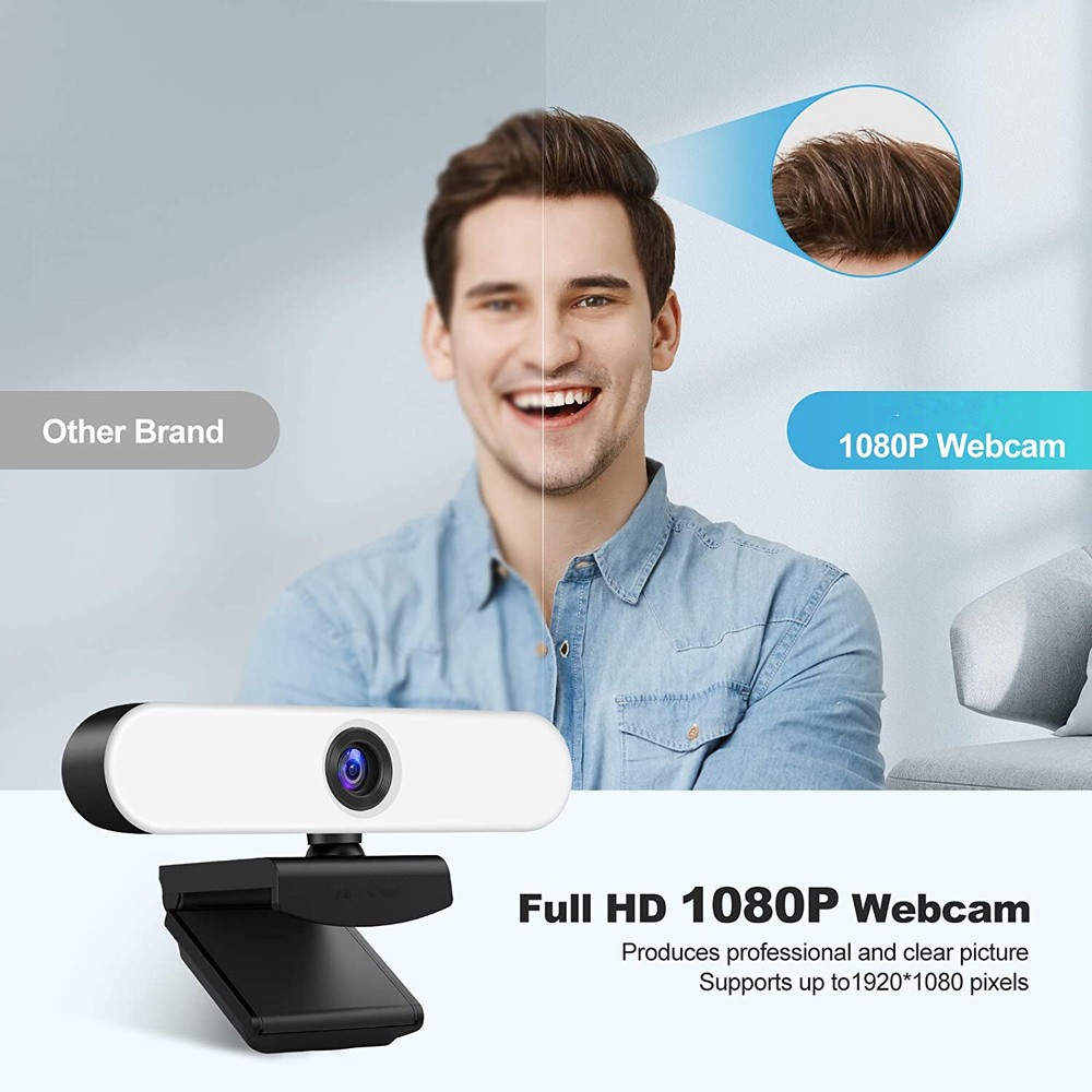 1080P Webcam with Microphone for Desktop,Streaming Webcam with 3Level Brightness