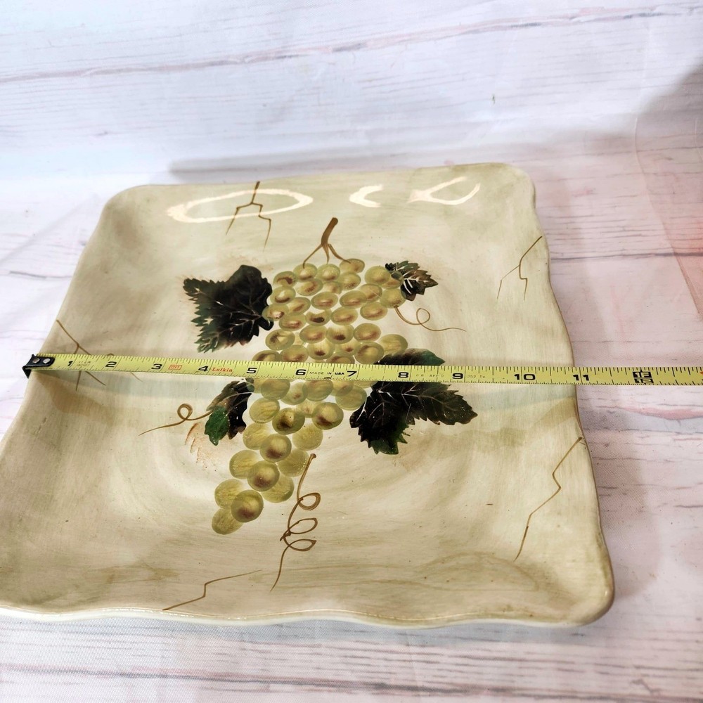 Tabletops Gallery Cabernet Plate Cream Hand Painted Grape Square 11in