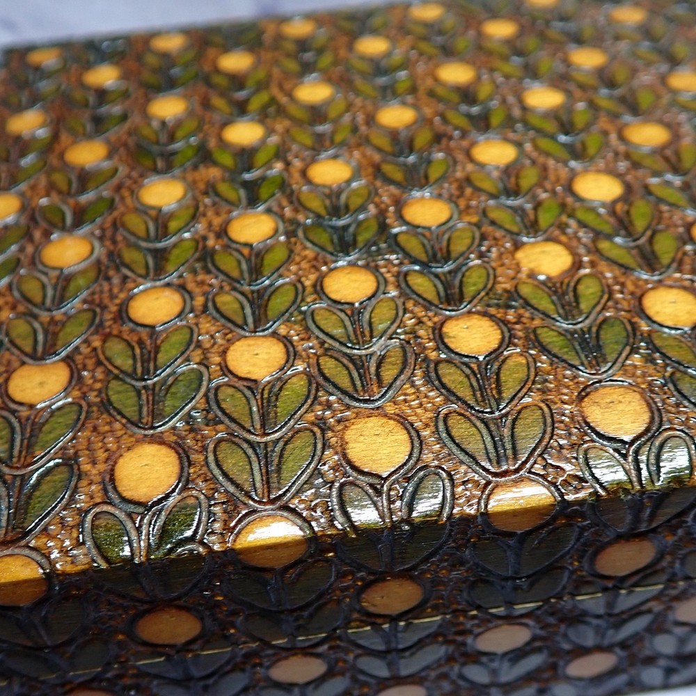 Cpt Ahab's Ltd Wood Keepsake Box Brown Leaf Pattern Rectangular Made In Poland