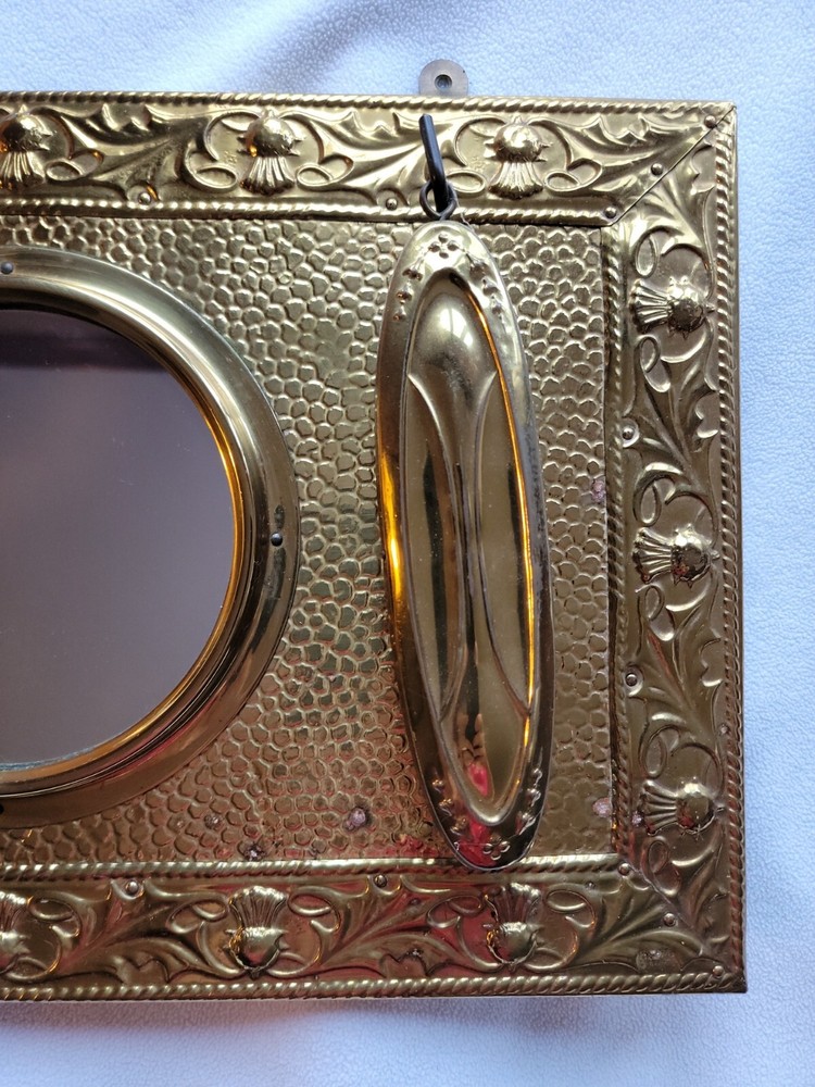 Antique/vintage Brass Wall Mirror With Two Lint Brushes. Extremely Unique Piece