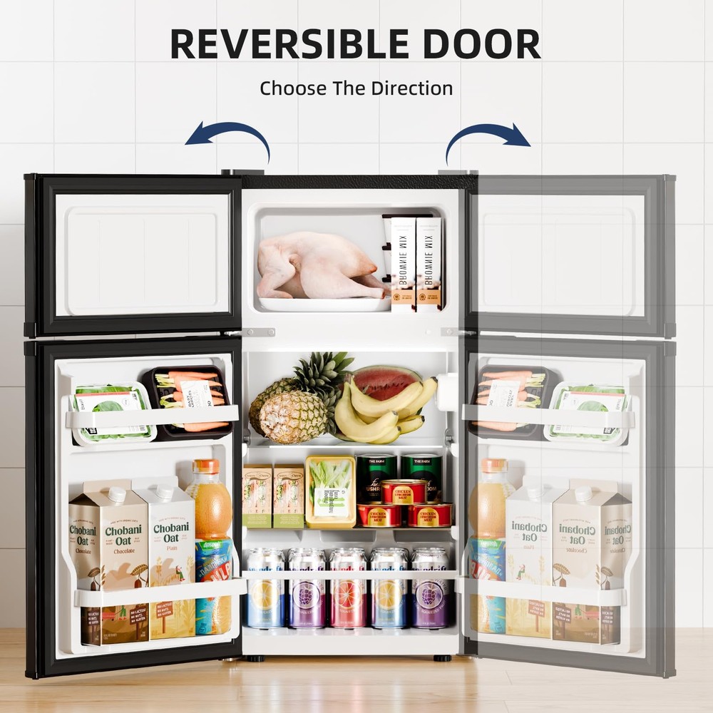 Mini Fridge with Freezer, Double Door Compact Refrigerator, Adjustable Thermo...