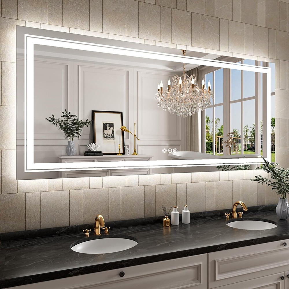 20-60" Rectangular LED Bathroom Mirror Bright Frontlit Backlit Stepless Dimmable