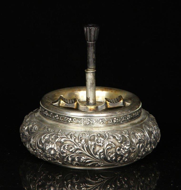 Large Impressive Dutch Repousse Silver Ashtray