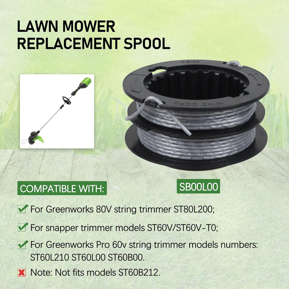 4 Pack 17Ft .080" SB00L00 String Trimmer Replacement Spool for Greenworks ST60V