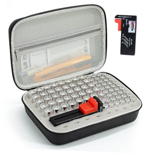 Battery Organizer Storage Case with Tester for AA AAA Button Battery black