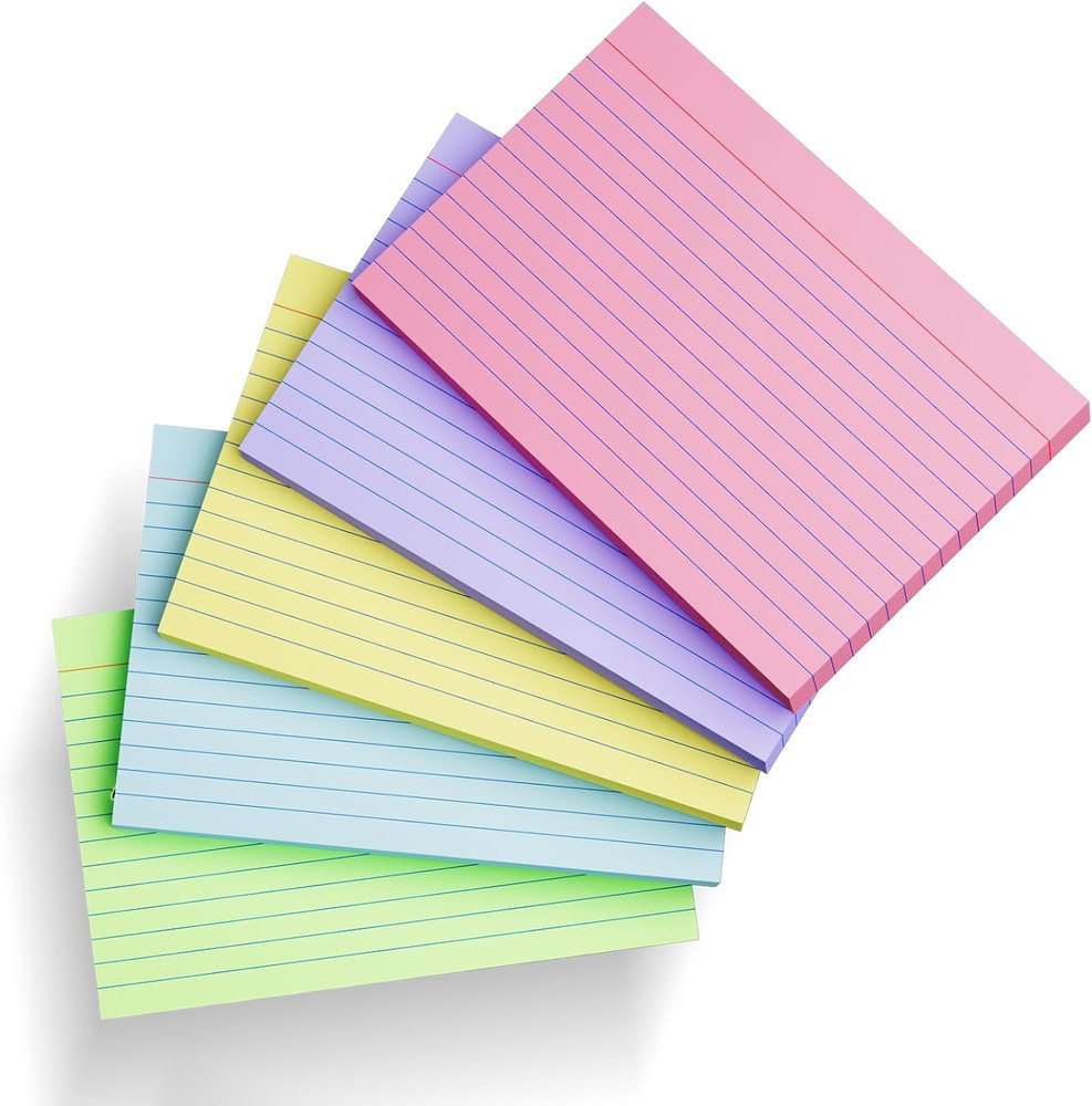 200 Count Index Cards 4x6 Inch, Colored Flash Card (40 Sheets Each), Note Taking