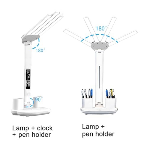 Led Desk Lamp with Clock Foldable Study Lamp 3 Lighting Modes Table with clock