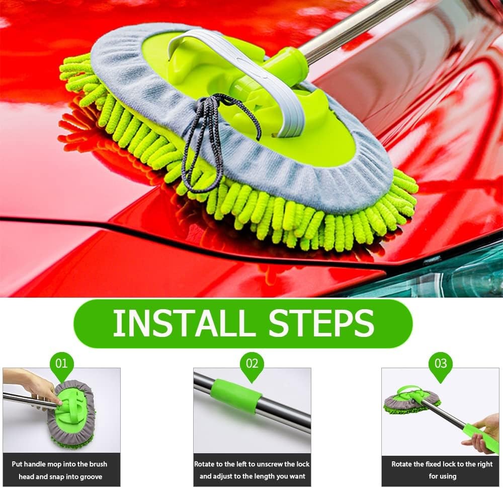 Car Wash Brush Mop with Long Handle Microfiber Chenille Scratch Free Tool