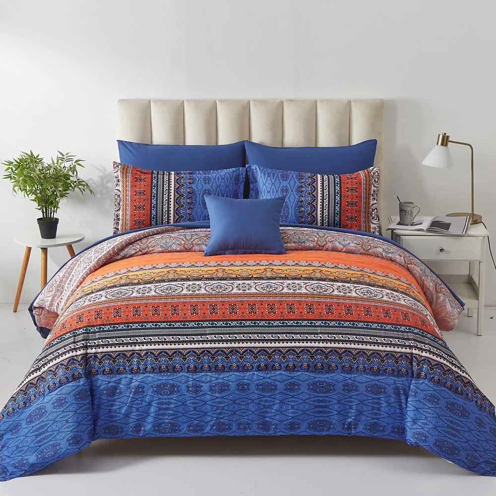 Cottolester Queen 8pc Boho Comforter Set Burnt Orange