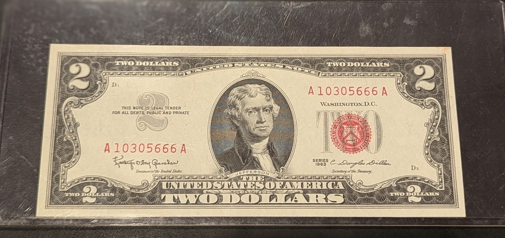 1963 Red Seal 2$ Two Dollar Note Nice Condition!!!!!