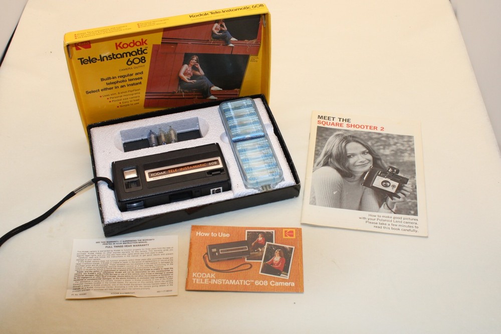 Kodak Tele-Instamatic 608 Camera  Box Manual,  Bulbs - UNTESTED