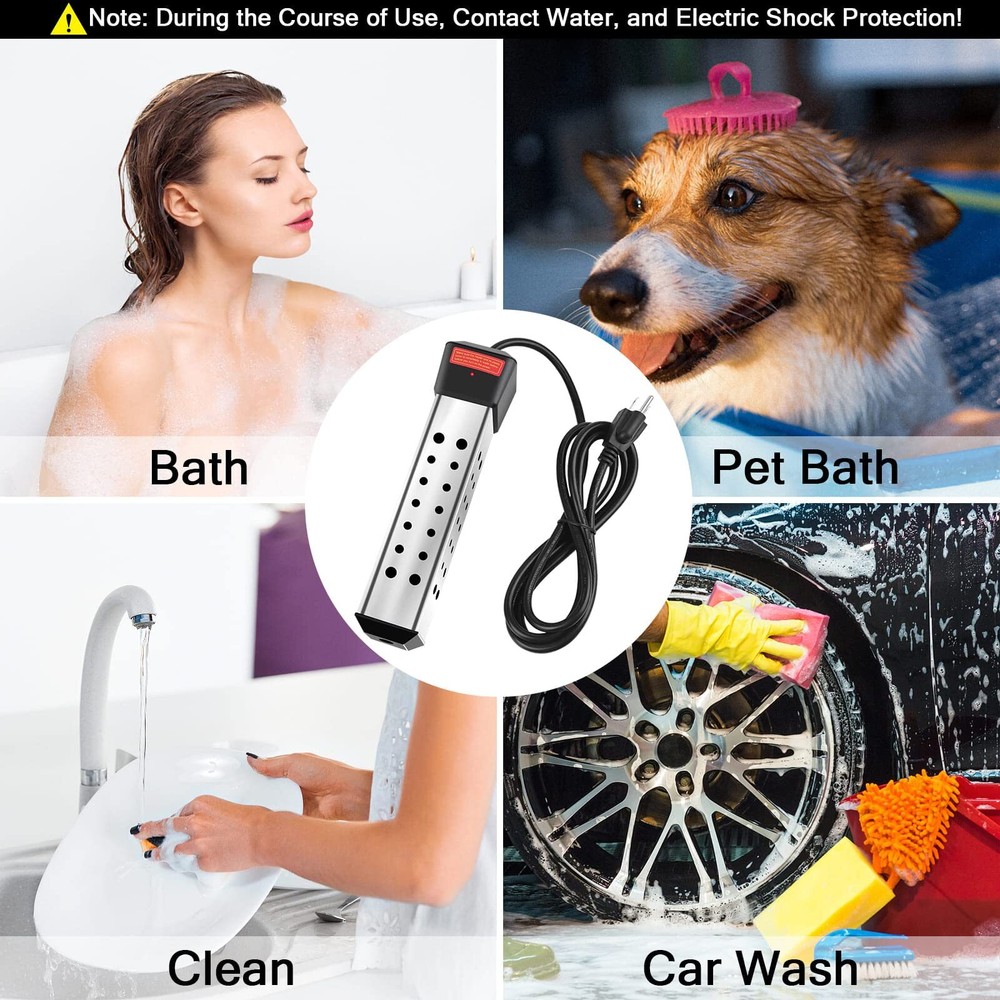 2000W Immersion Water Heater Portable Bucket Heater with 304 Stainless Steel ...