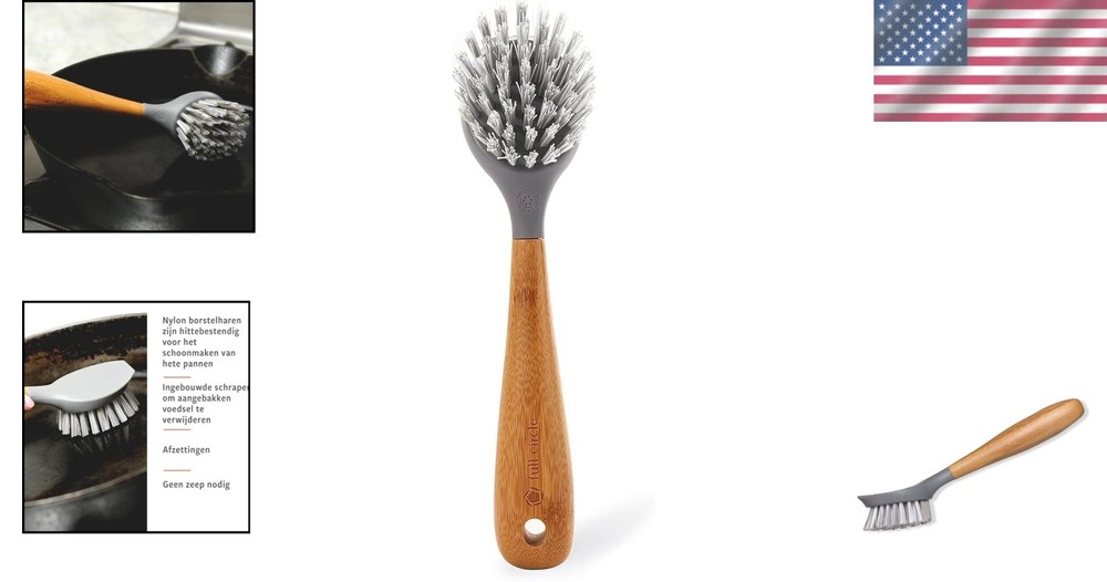 Eco-Friendly Cast Iron Scrub Brush with Bamboo Handle for Effortless Cleaning