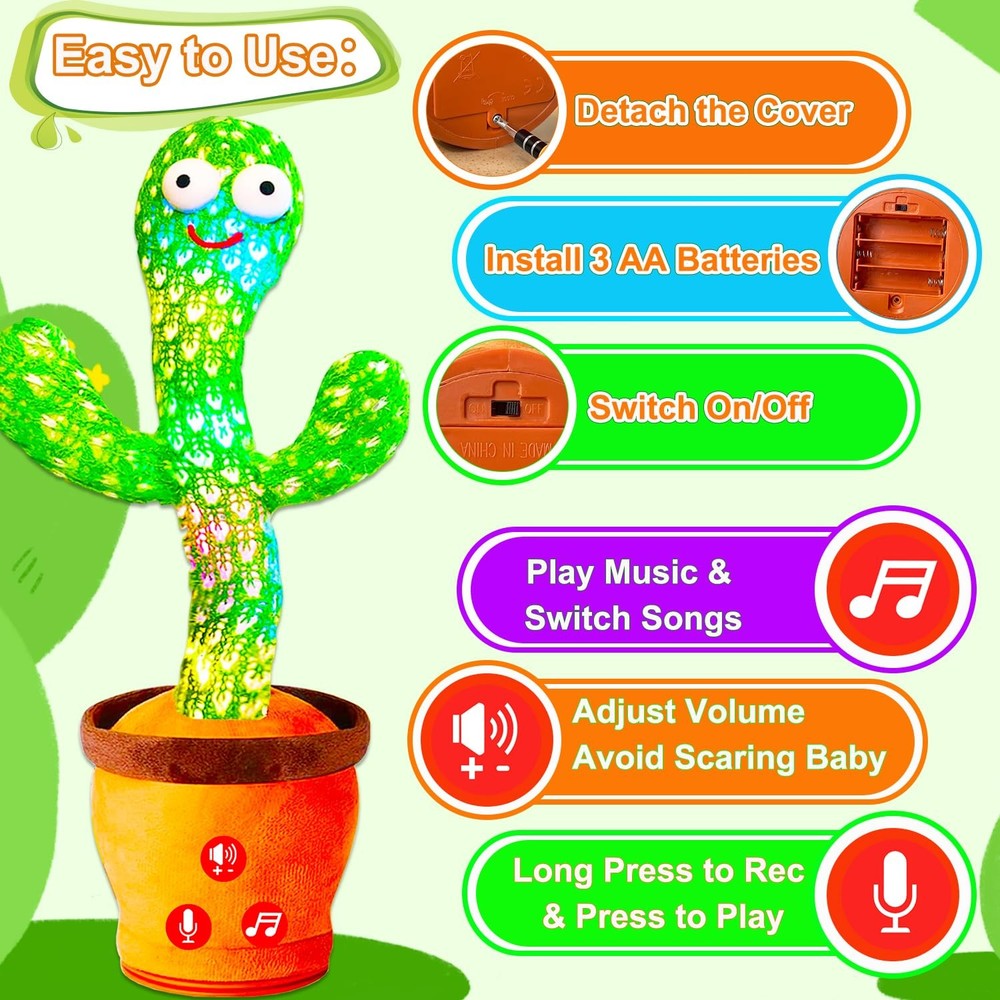 Baby Toys Interactive, Dancing Talking Cactus Toy Volume Adjustable, Mimickin...
