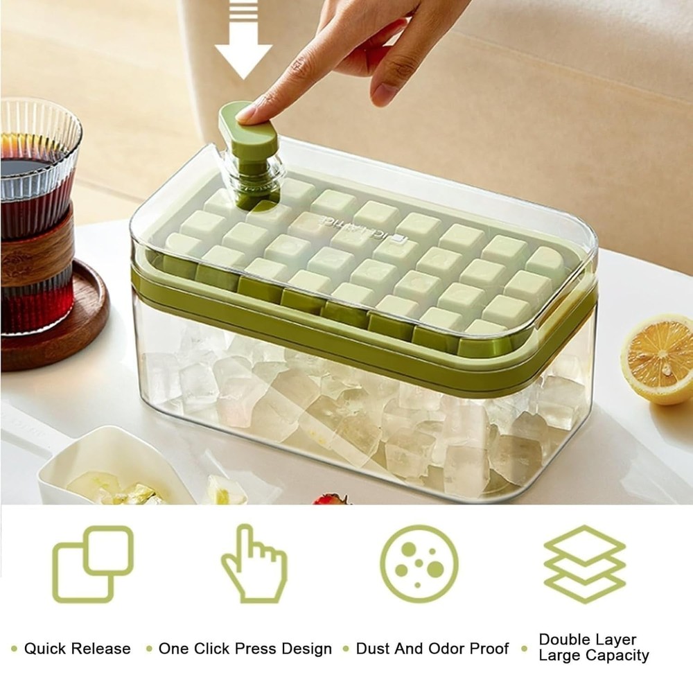 2-Layer Ice Cube Tray with Lid & Bin – BPA-Free Square Ice Cube Molds