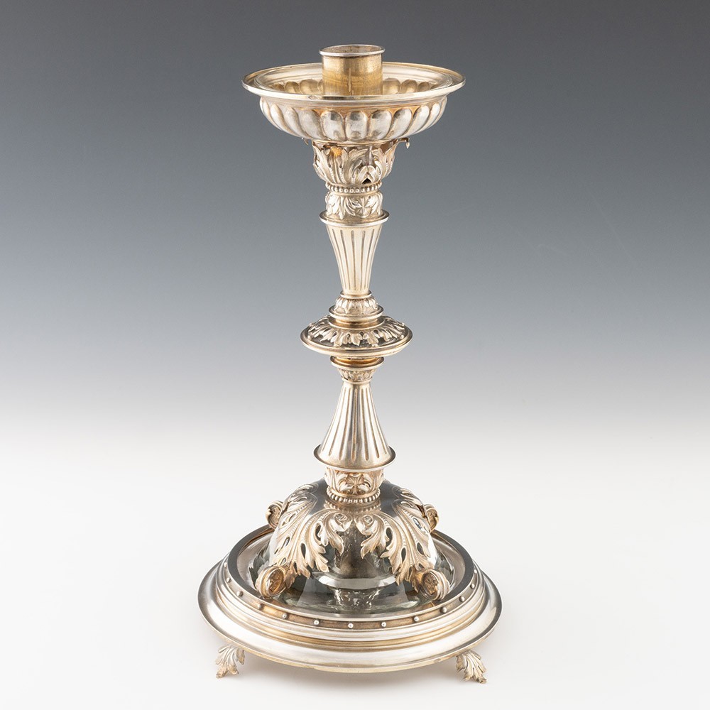 Gilded Silver Candlesticks with Glass Drip Pans c1880