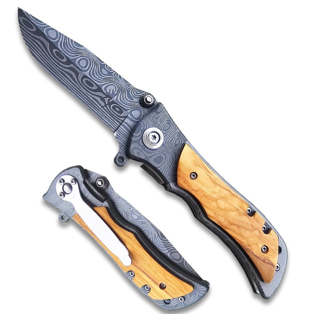 Custom Damascus Pattern Ball Bearing Pocket Knife