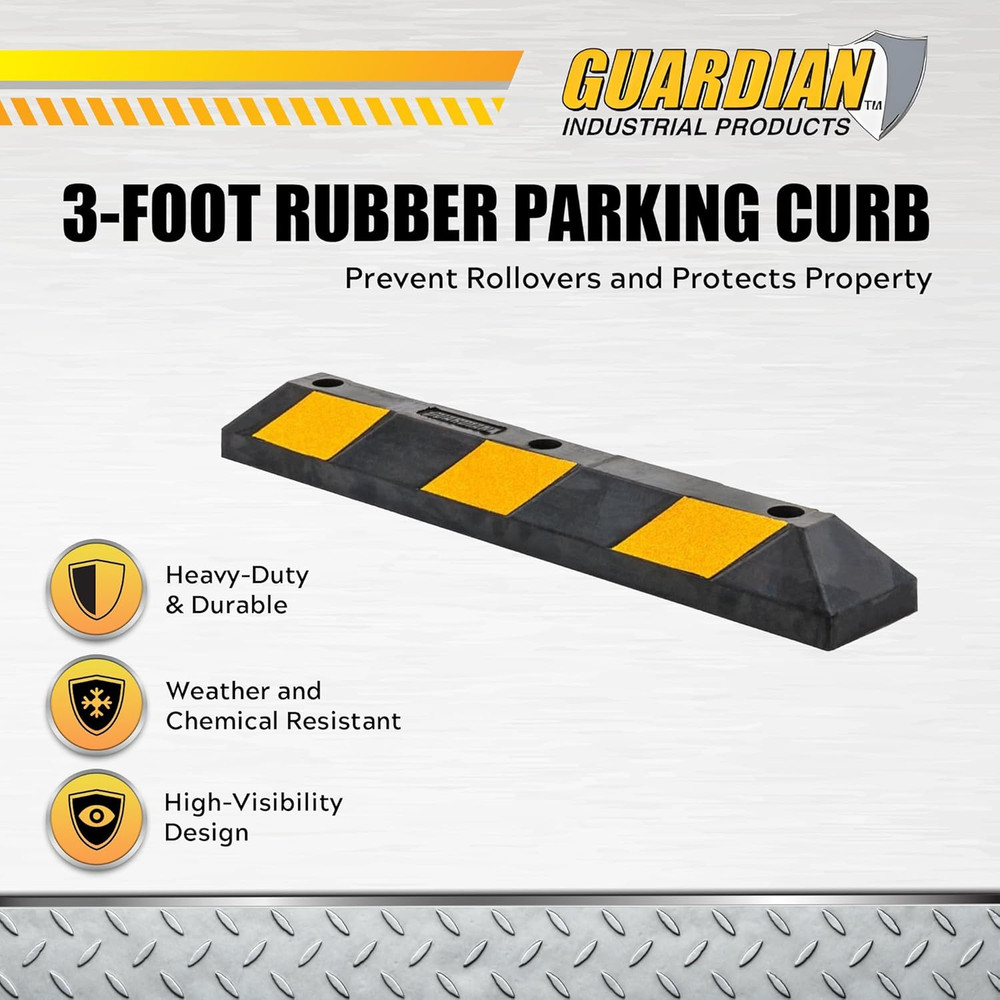 4 Pack Parking Stop, 3 Foot Long Flexible Rubber Curb, Highly Visible Accessory