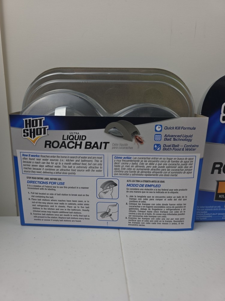 Hot Shot Liquid Roach Bait, Roach Killer, 2 Pack, 12-Count Total. Works Fast