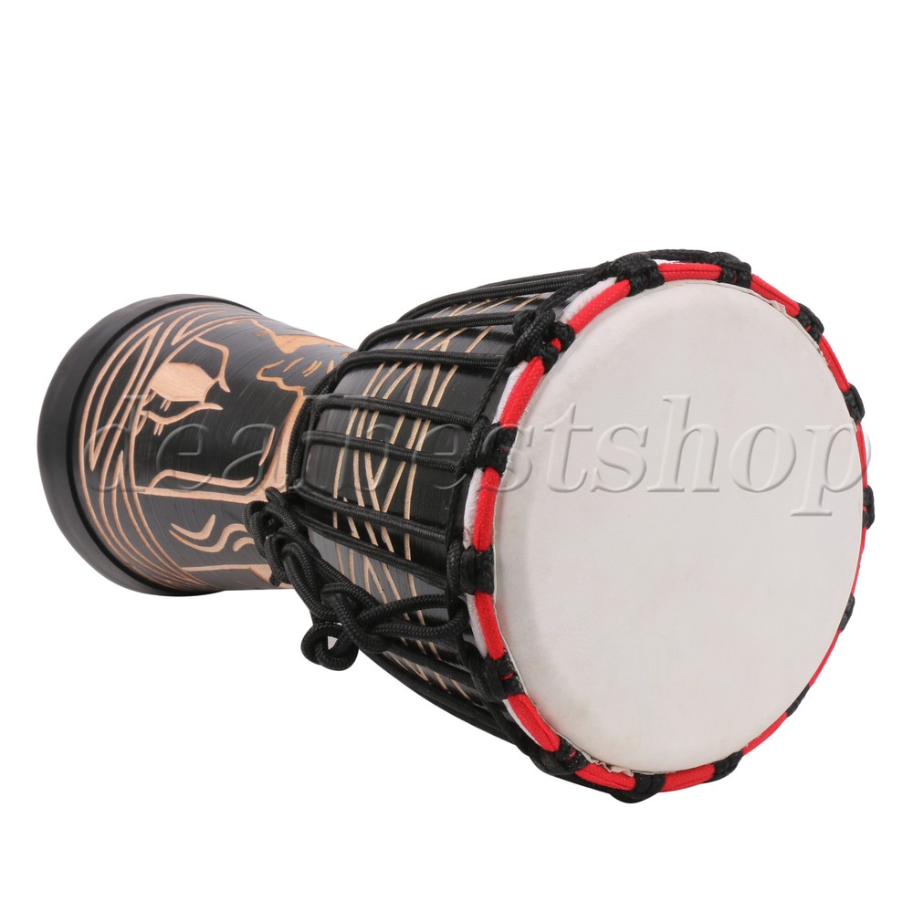 African Djembe Drum Bongo Musical Instrument Black Elephant Pattern 8"