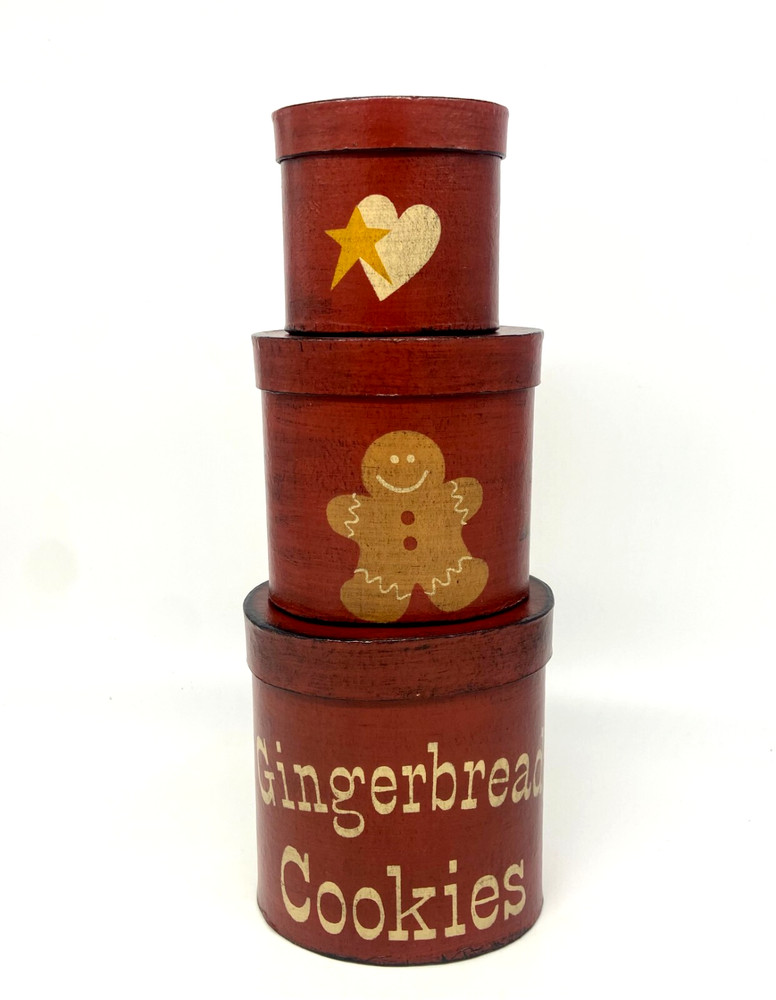 Primitive Rustic Handpainted Nesting Boxes Gingerbread Christmas Set of 3