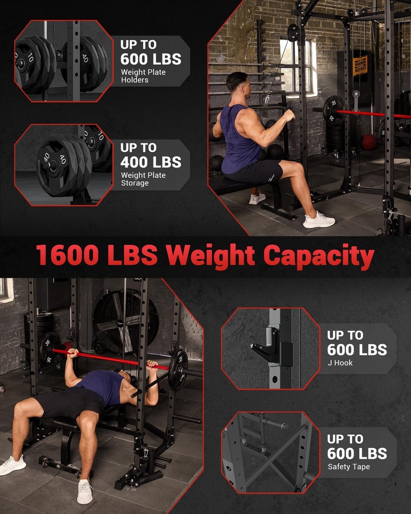 Power Cage 2000lbs Multi-Function Squat Rack w/ Pulley Cable System for Home Gym