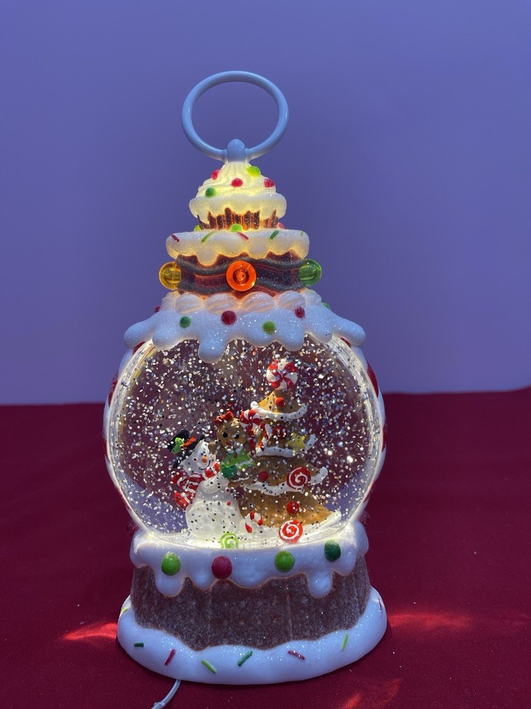 Lighted Gingerbread Christmas Snow Globe Lantern