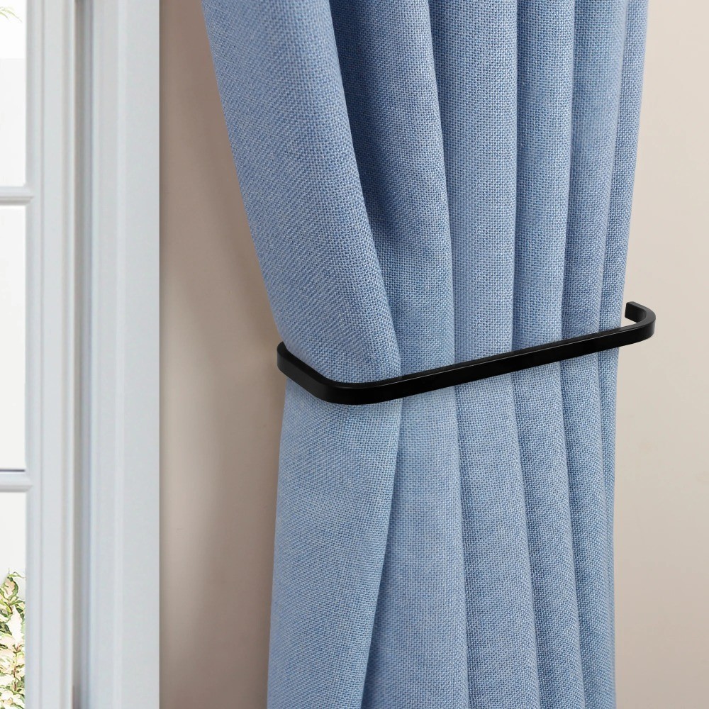 Matte Black Curtain Holdbacks Set of Two Modern Window Drapery Tiebacks for