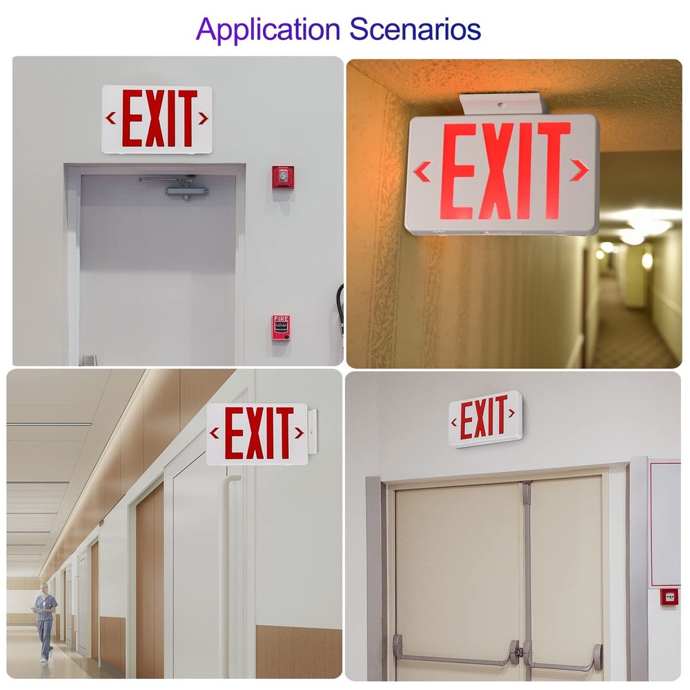 Red Exit Sign with 1.0 Meter Plug in Cord, Plug in Exit Sign with Battery Bac...
