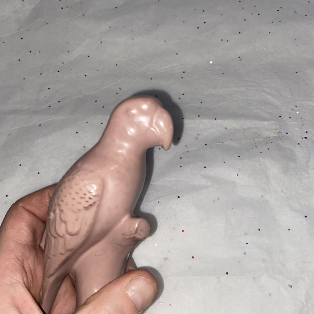 Vintage 6” Pink Ceramic Parrot on Tree Stump