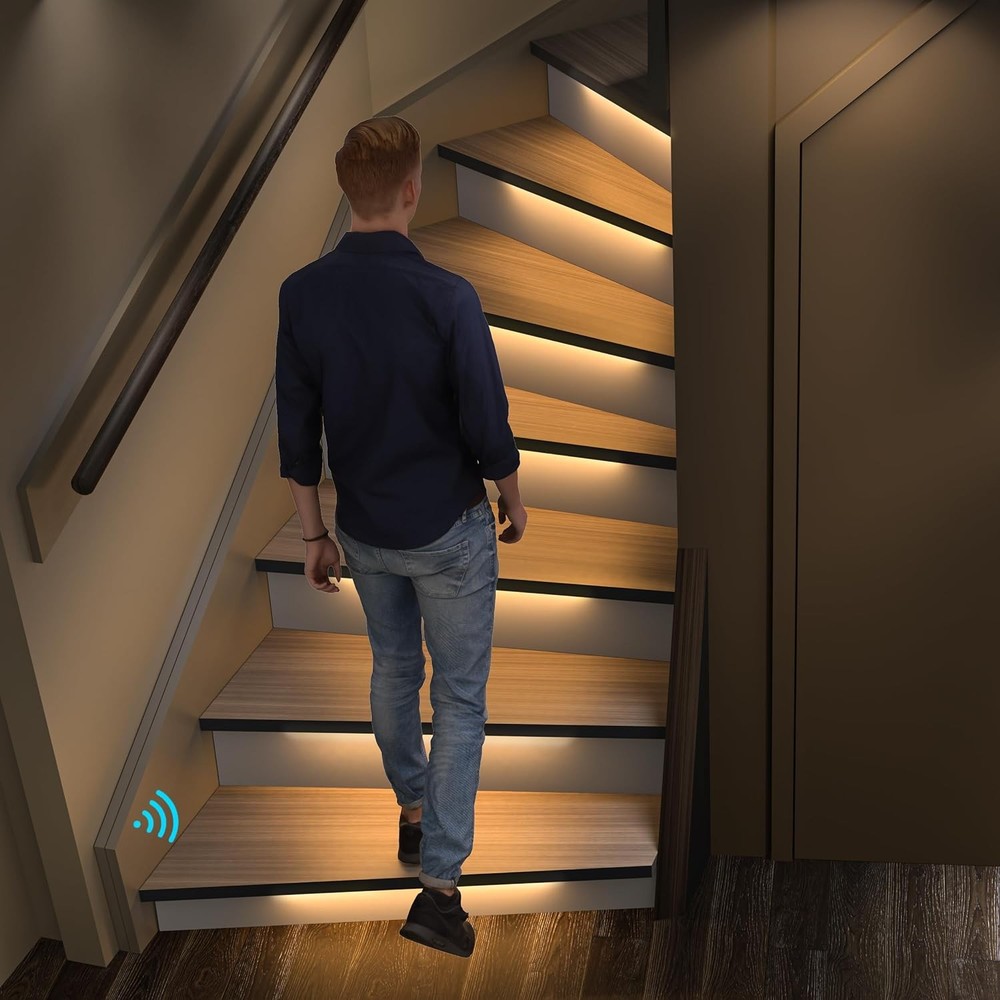 Motion Sensor LED Stair Light Kit with Daylight Sensor 12 Step Warm White 20in