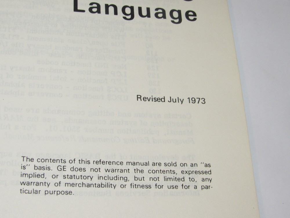 VTG 1973 GE/GENERAL ELECTRIC MARK III COMPUTER BASIC LANGUAGE REFERENCE MANUAL!