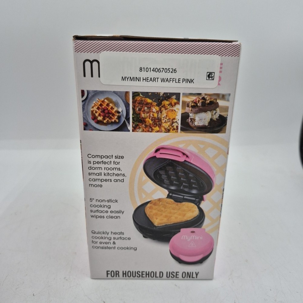 Compact Waffle Maker Heart Shaped MyMini Nostalgia Small Space Non Stick Surface