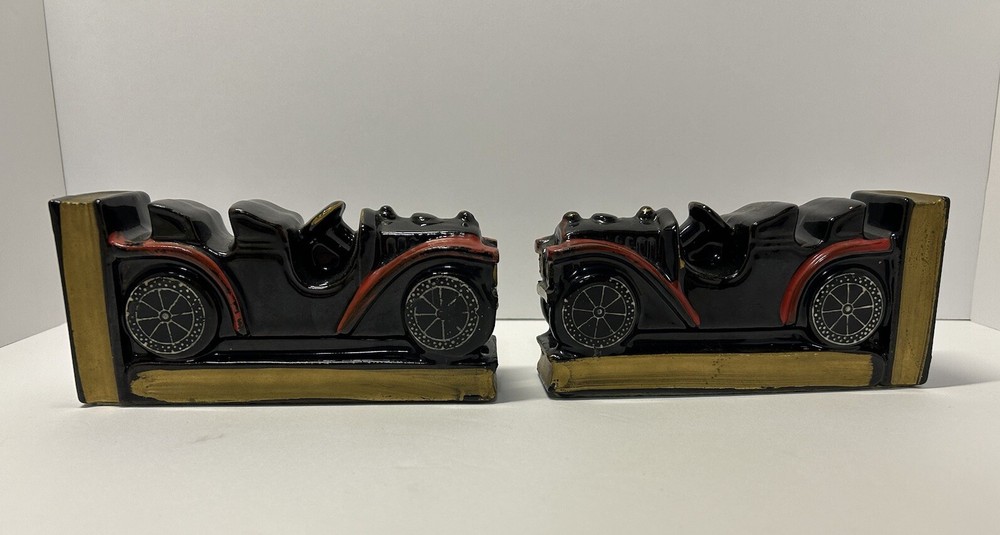 Vintage Decorative Antique Car Ceramic Bookends Set